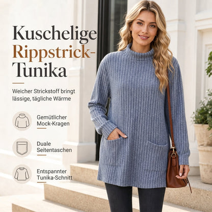 💥Jetzt stark nachgefragt! Nur wenig übrig!💥Damen Langarmshirt mit lockerem Sitz, Mock-Neck-Kragen