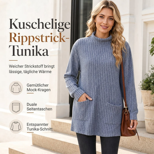 💥Jetzt stark nachgefragt! Nur wenig übrig!💥Damen Langarmshirt mit lockerem Sitz, Mock-Neck-Kragen