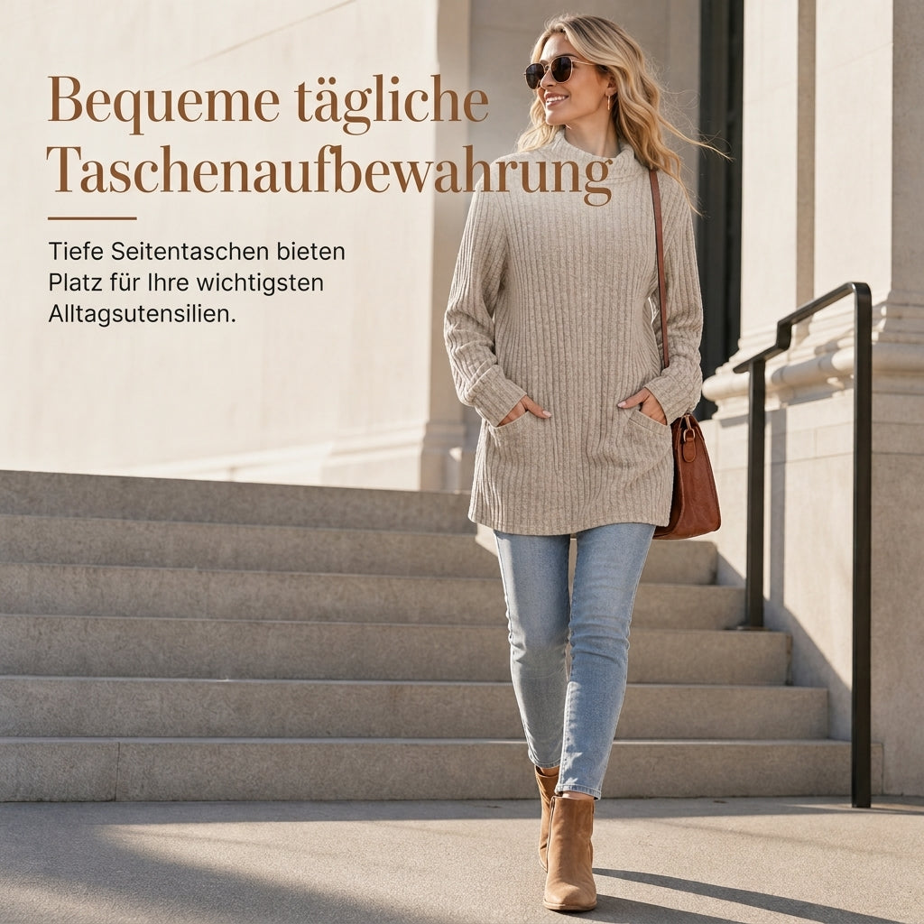 💥Jetzt stark nachgefragt! Nur wenig übrig!💥Damen Langarmshirt mit lockerem Sitz, Mock-Neck-Kragen
