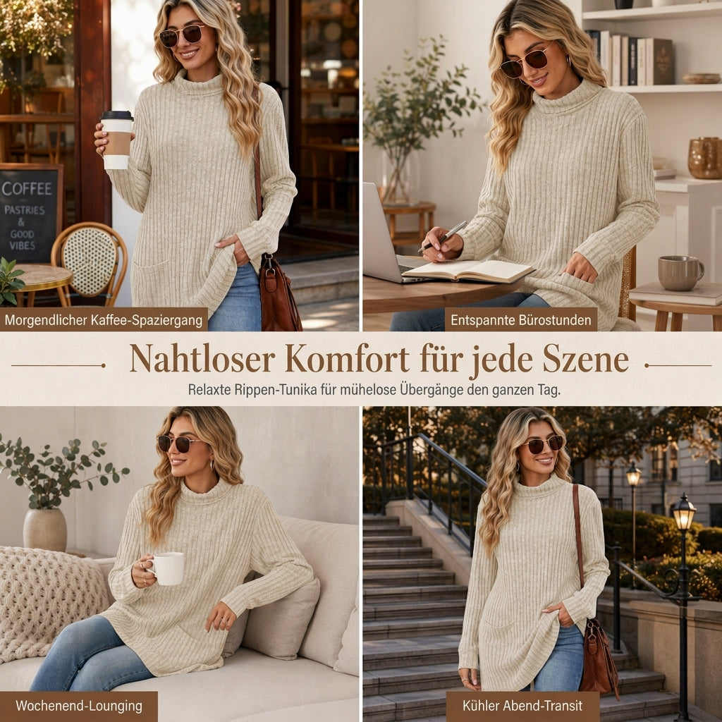 💥Jetzt stark nachgefragt! Nur wenig übrig!💥Damen Langarmshirt mit lockerem Sitz, Mock-Neck-Kragen