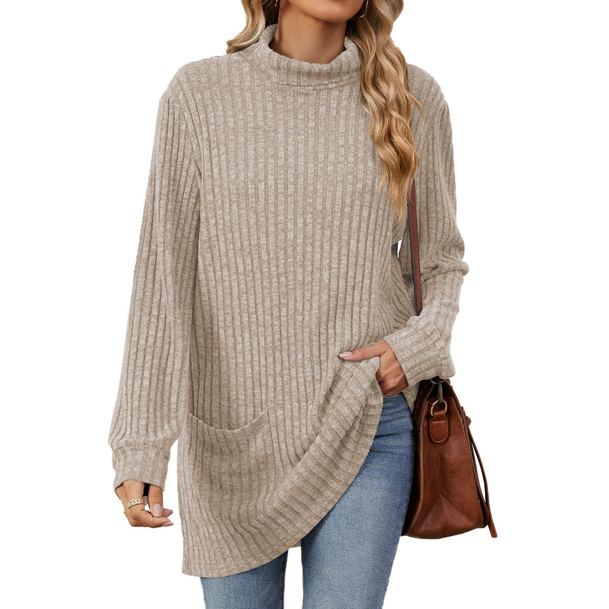 💥Jetzt stark nachgefragt! Nur wenig übrig!💥Damen Langarmshirt mit lockerem Sitz, Mock-Neck-Kragen