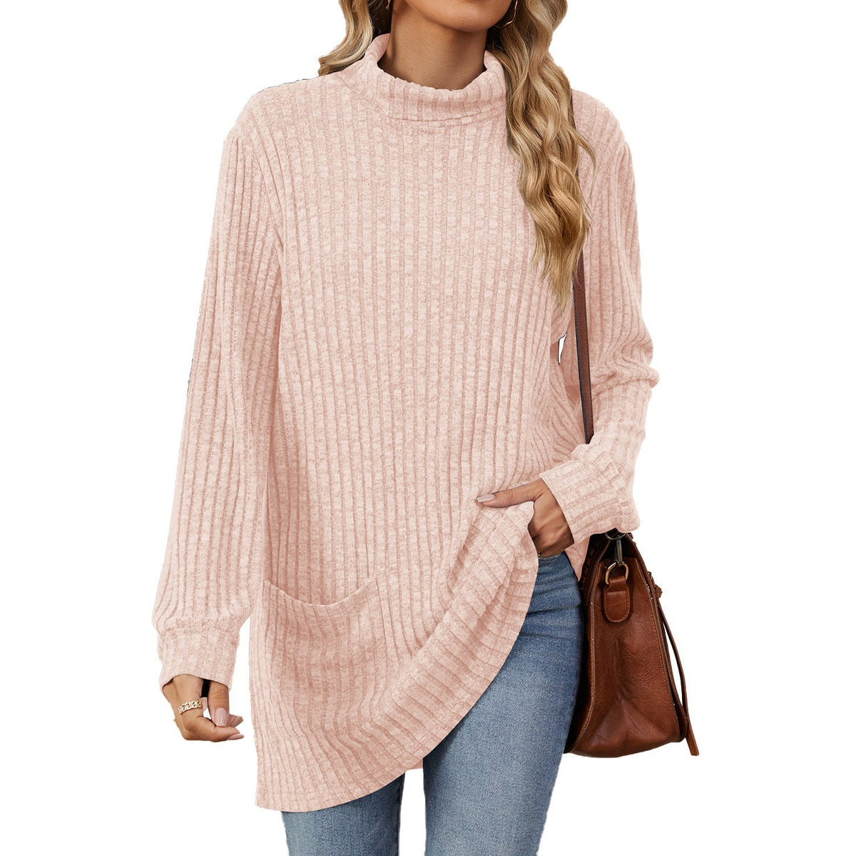 💥Jetzt stark nachgefragt! Nur wenig übrig!💥Damen Langarmshirt mit lockerem Sitz, Mock-Neck-Kragen