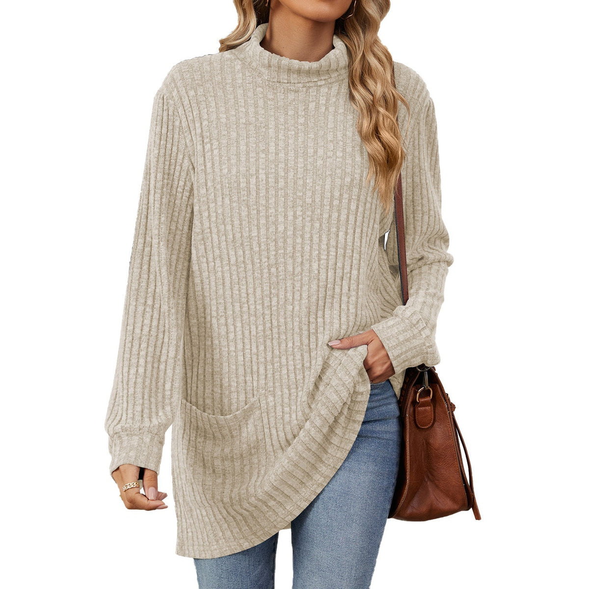 💥Jetzt stark nachgefragt! Nur wenig übrig!💥Damen Langarmshirt mit lockerem Sitz, Mock-Neck-Kragen