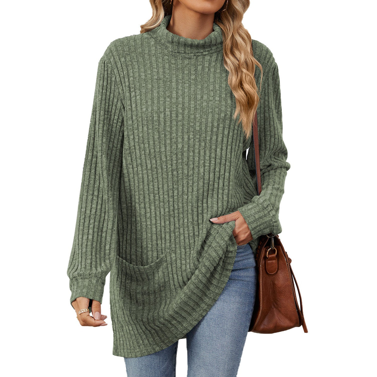 💥Jetzt stark nachgefragt! Nur wenig übrig!💥Damen Langarmshirt mit lockerem Sitz, Mock-Neck-Kragen