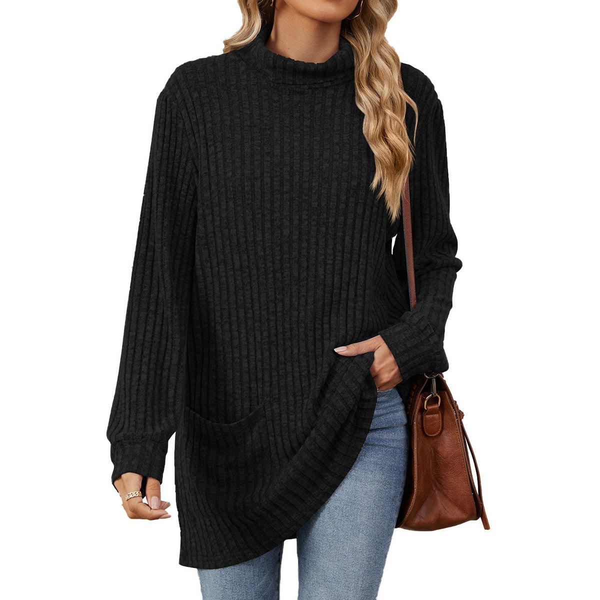💥Jetzt stark nachgefragt! Nur wenig übrig!💥Damen Langarmshirt mit lockerem Sitz, Mock-Neck-Kragen