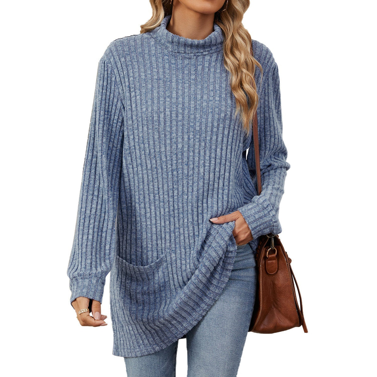 💥Jetzt stark nachgefragt! Nur wenig übrig!💥Damen Langarmshirt mit lockerem Sitz, Mock-Neck-Kragen