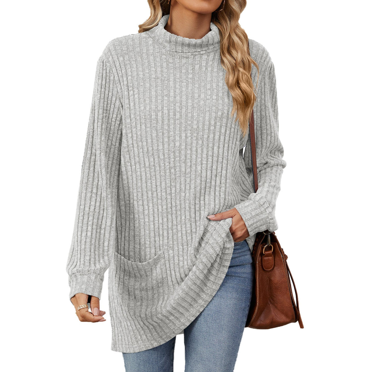 💥Jetzt stark nachgefragt! Nur wenig übrig!💥Damen Langarmshirt mit lockerem Sitz, Mock-Neck-Kragen