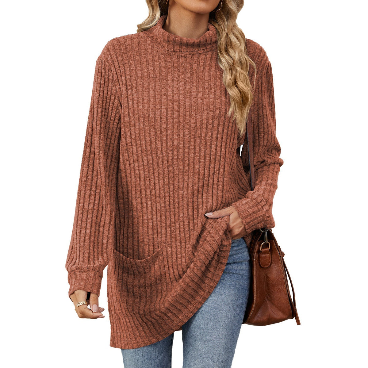 💥Jetzt stark nachgefragt! Nur wenig übrig!💥Damen Langarmshirt mit lockerem Sitz, Mock-Neck-Kragen