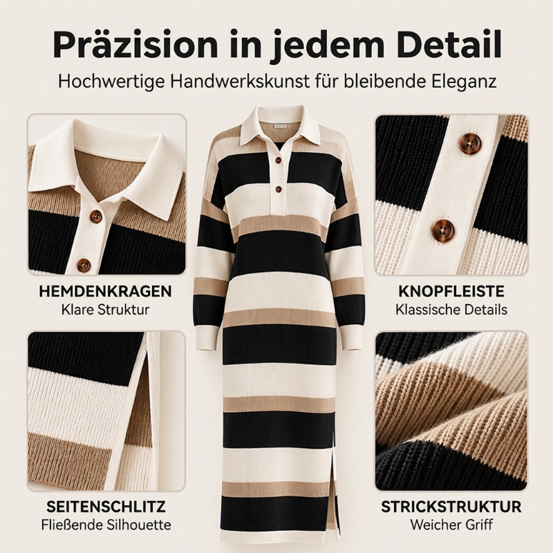 ✨Begrenzter Vorrat verfügbar, nicht verpassen!🔥🔥Damen Gestreifter Pulloverkleid mit Kragen