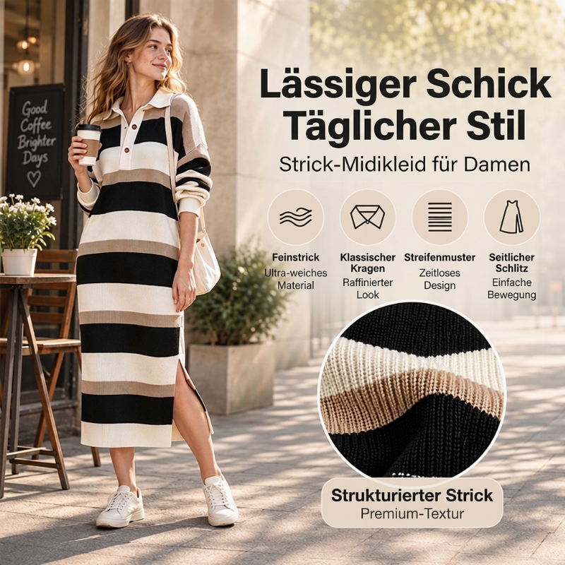 ✨Begrenzter Vorrat verfügbar, nicht verpassen!🔥🔥Damen Gestreifter Pulloverkleid mit Kragen