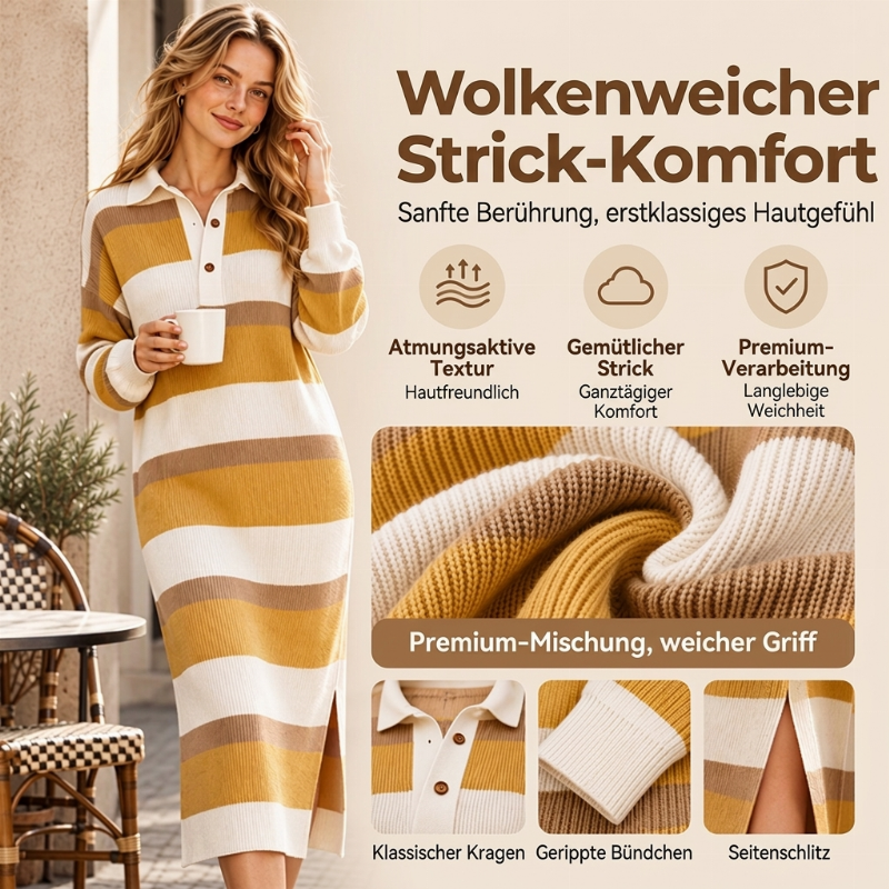 ✨Begrenzter Vorrat verfügbar, nicht verpassen!🔥🔥Damen Gestreifter Pulloverkleid mit Kragen