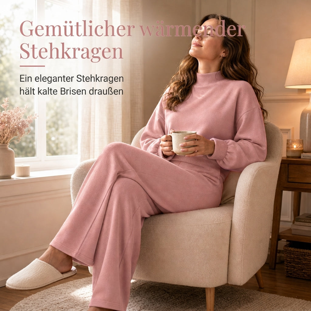 ⏰ Countdown läuft – 50% nur noch 3 Tage! Freizeit Zweiteiliges Strick-Lounge-Set für Damen mit Mock-Neck Langarm-Sweatshirt und hochtaillierten weit geschnittenen Hosen