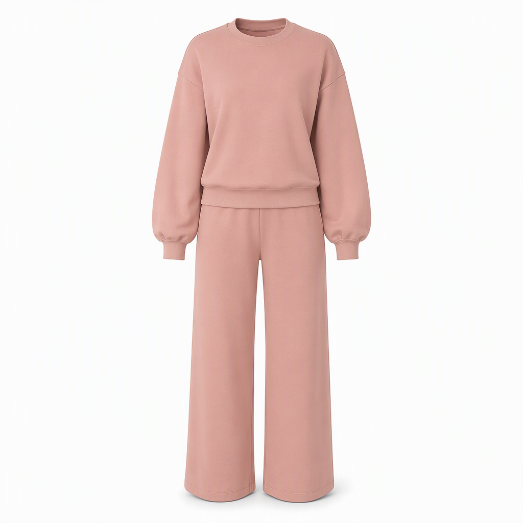 ⏰ Countdown läuft – 50% nur noch 3 Tage! Freizeit Zweiteiliges Strick-Lounge-Set für Damen mit Mock-Neck Langarm-Sweatshirt und hochtaillierten weit geschnittenen Hosen