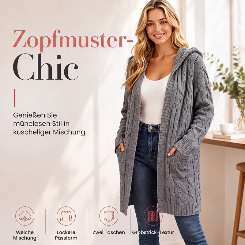 🎁✨Begrenzter Vorrat verfügbar, nicht verpassen!🔥🔥Lange Strick-Cardigan mit Kapuze und Taschen für Damen