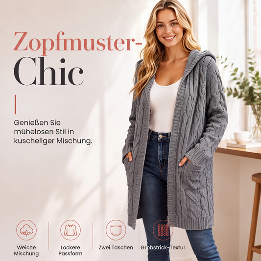🎁✨Begrenzter Vorrat verfügbar, nicht verpassen!🔥🔥Lange Strick-Cardigan mit Kapuze und Taschen für Damen