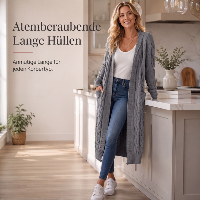 🎁✨Begrenzter Vorrat verfügbar, nicht verpassen!🔥🔥Lange Strick-Cardigan mit Kapuze und Taschen für Damen
