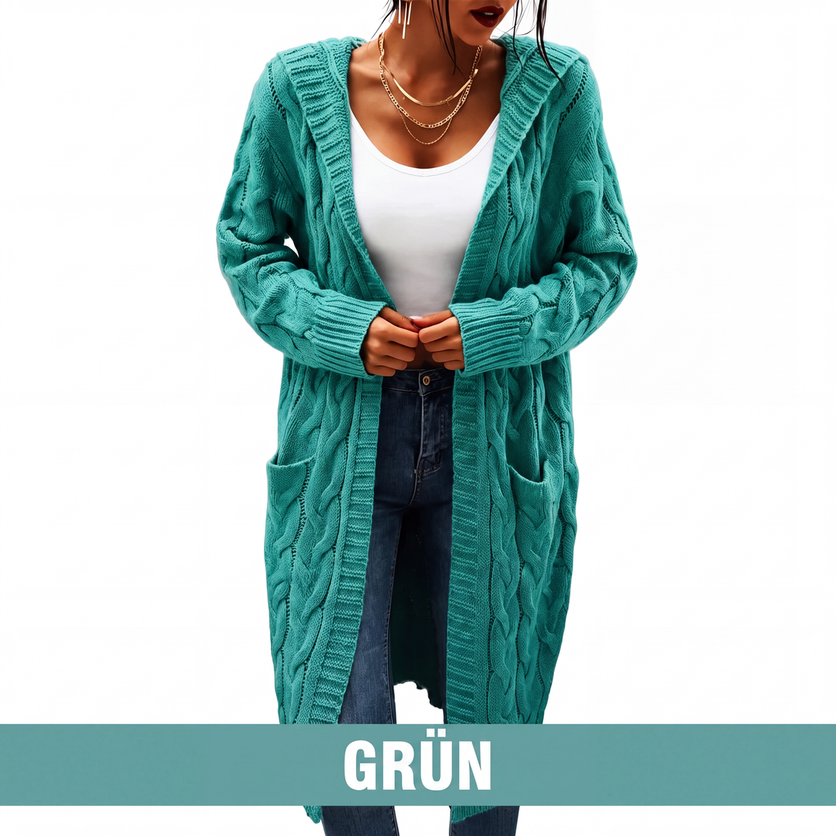 🎁✨Begrenzter Vorrat verfügbar, nicht verpassen!🔥🔥Lange Strick-Cardigan mit Kapuze und Taschen für Damen