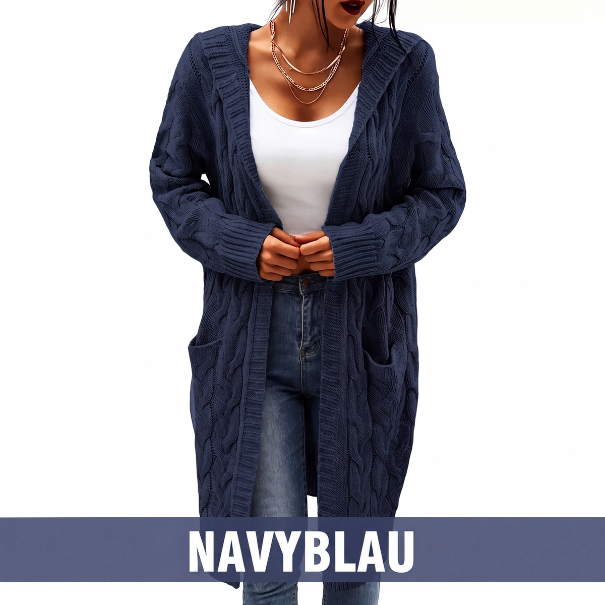🎁✨Begrenzter Vorrat verfügbar, nicht verpassen!🔥🔥Lange Strick-Cardigan mit Kapuze und Taschen für Damen