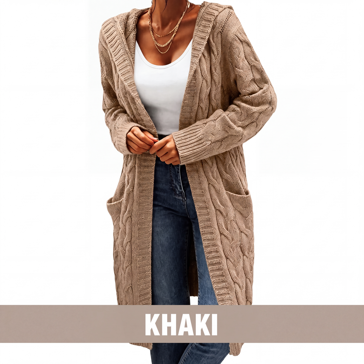 🎁✨Begrenzter Vorrat verfügbar, nicht verpassen!🔥🔥Lange Strick-Cardigan mit Kapuze und Taschen für Damen
