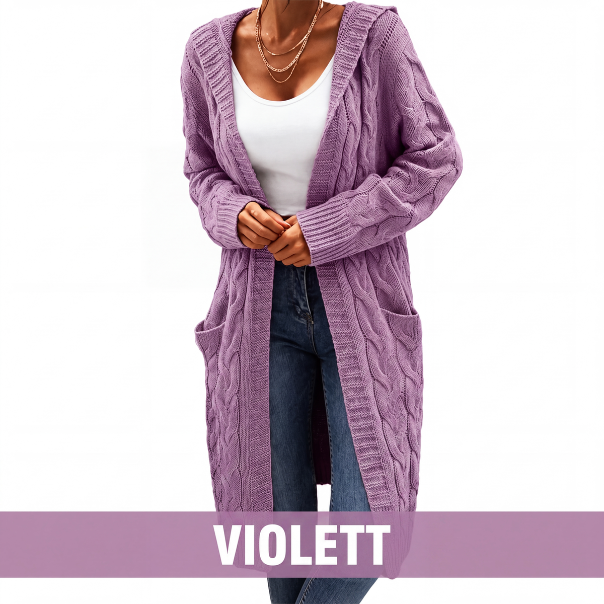 🎁✨Begrenzter Vorrat verfügbar, nicht verpassen!🔥🔥Lange Strick-Cardigan mit Kapuze und Taschen für Damen