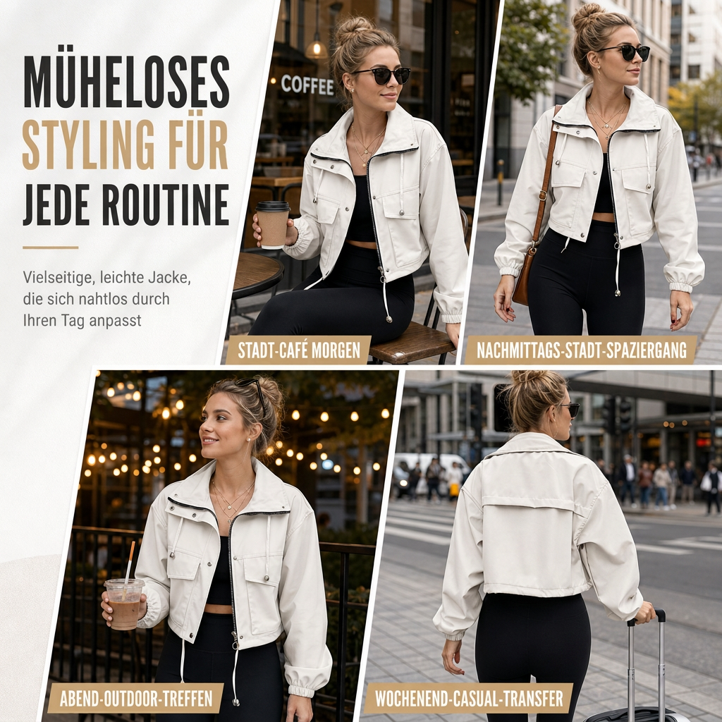 🔥Beliebtes Produkt ！✨Damen Unifarbe Windjacke mit durchgehendem Reißverschluss, Herbst