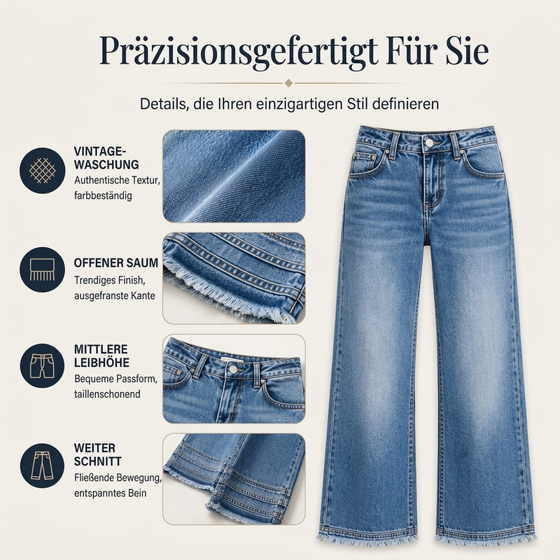 📢🎉Riesige Rabatte🛍️✨Damen Vintage Weitbeinjeans mit Rohem Saum