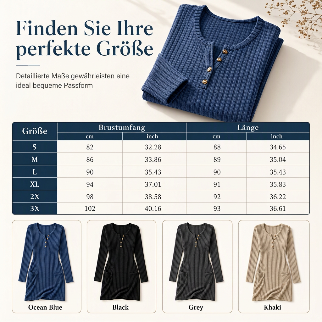 ✨Begrenzter Vorrat verfügbar, nicht verpassen!🔥🔥Damen Herbst Winter Einfarbig Langarm Schmal Tailliert Bodycon Knopfkleid
