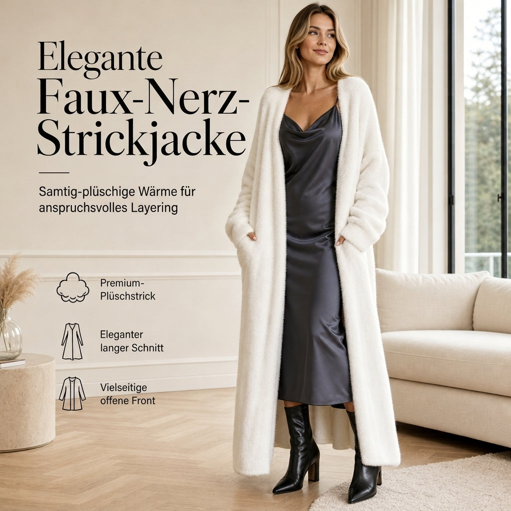 🔥Beliebtes Produkt ！✨Damen Langcardigan aus Kunstpelz-Fleece, flauschiger oversized Strickmantel für Herbst und Winter