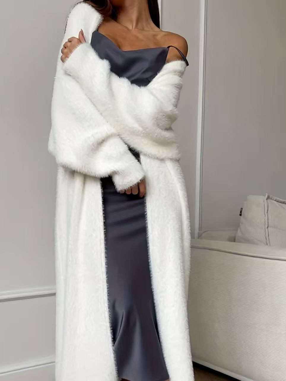 🔥Beliebtes Produkt ！✨Damen Langcardigan aus Kunstpelz-Fleece, flauschiger oversized Strickmantel für Herbst und Winter