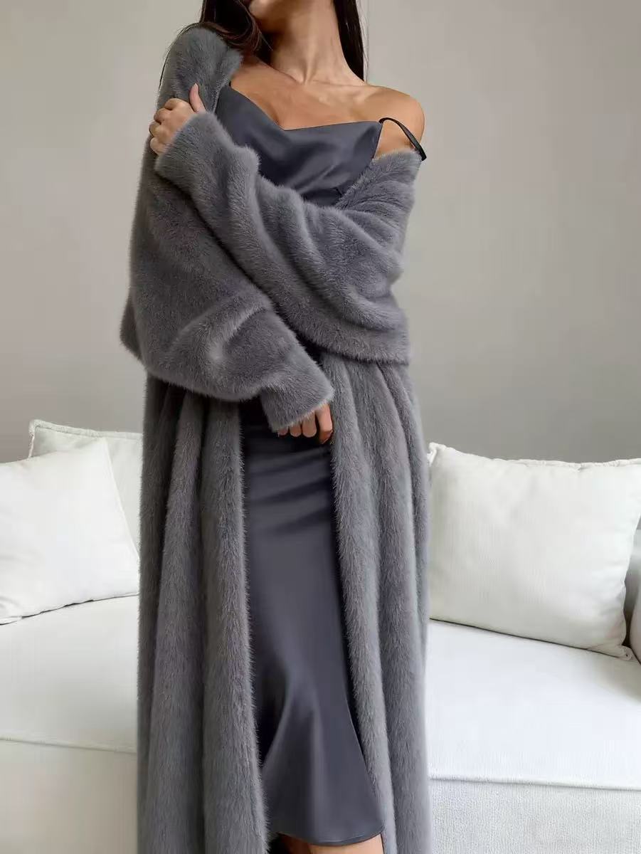 🔥Beliebtes Produkt ！✨Damen Langcardigan aus Kunstpelz-Fleece, flauschiger oversized Strickmantel für Herbst und Winter