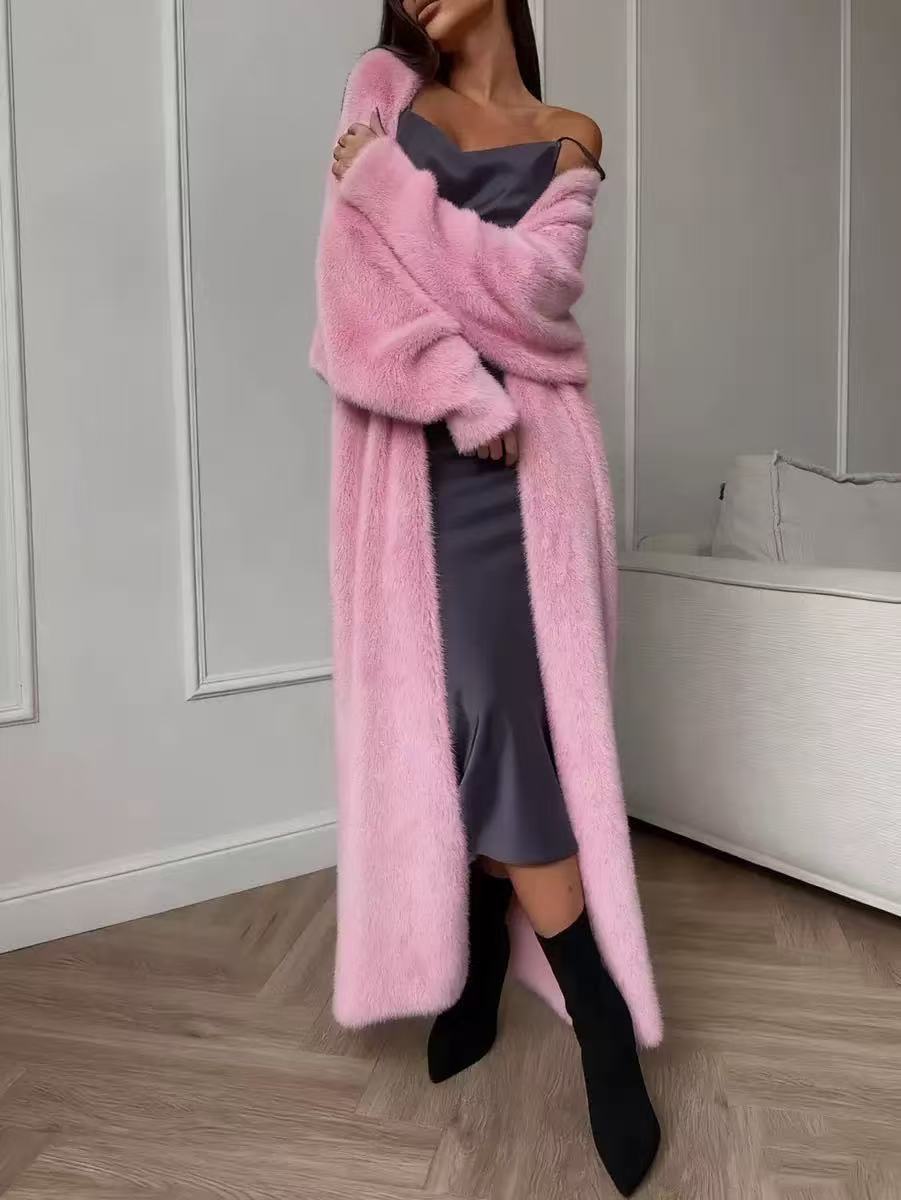 🔥Beliebtes Produkt ！✨Damen Langcardigan aus Kunstpelz-Fleece, flauschiger oversized Strickmantel für Herbst und Winter