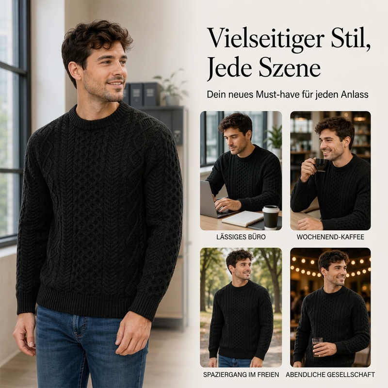 📢🎉50%Rabatt!!!🛍️✨Lässiger Herren-Strickpullover mit Zopfstrickmuster und Rundhalsausschnitt