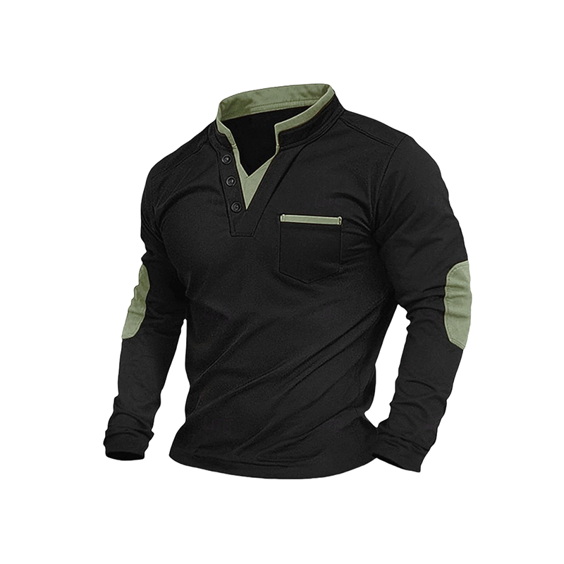 🔥 50% RABATT 👕 Herren Langarmshirt mit Stehkragen – lässiger Patchwork-Look