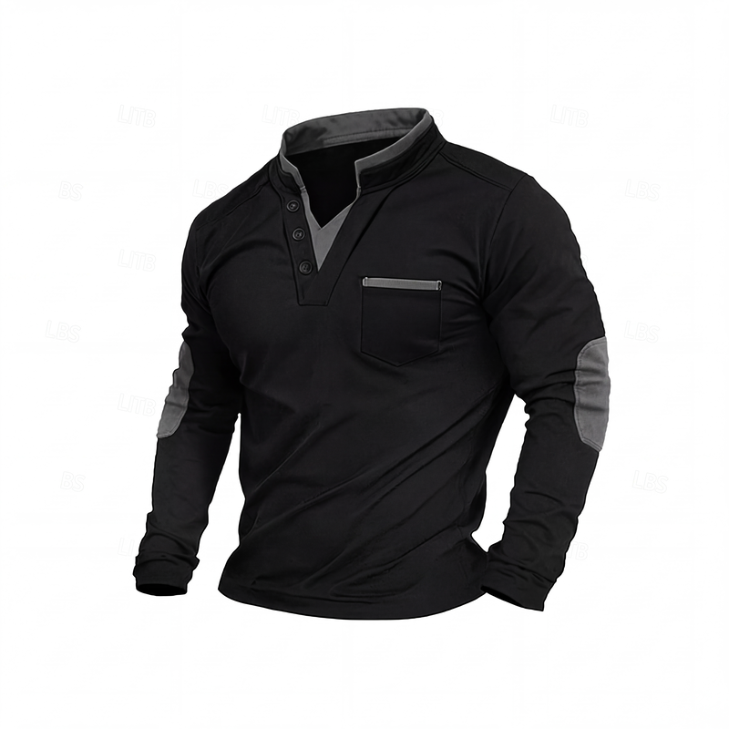 🔥 50% RABATT 👕 Herren Langarmshirt mit Stehkragen – lässiger Patchwork-Look