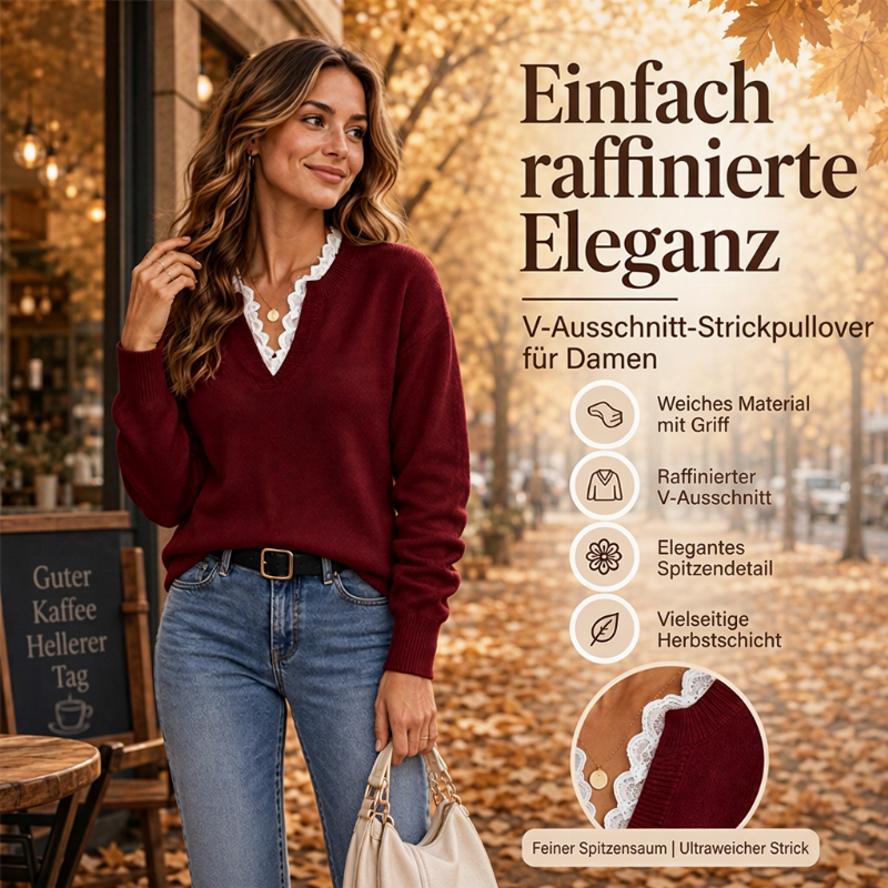 📢🎉Riesige Ersparnisse🛍️✨Damen Rollkragen-Strickpullover mit Spitzenbesatz