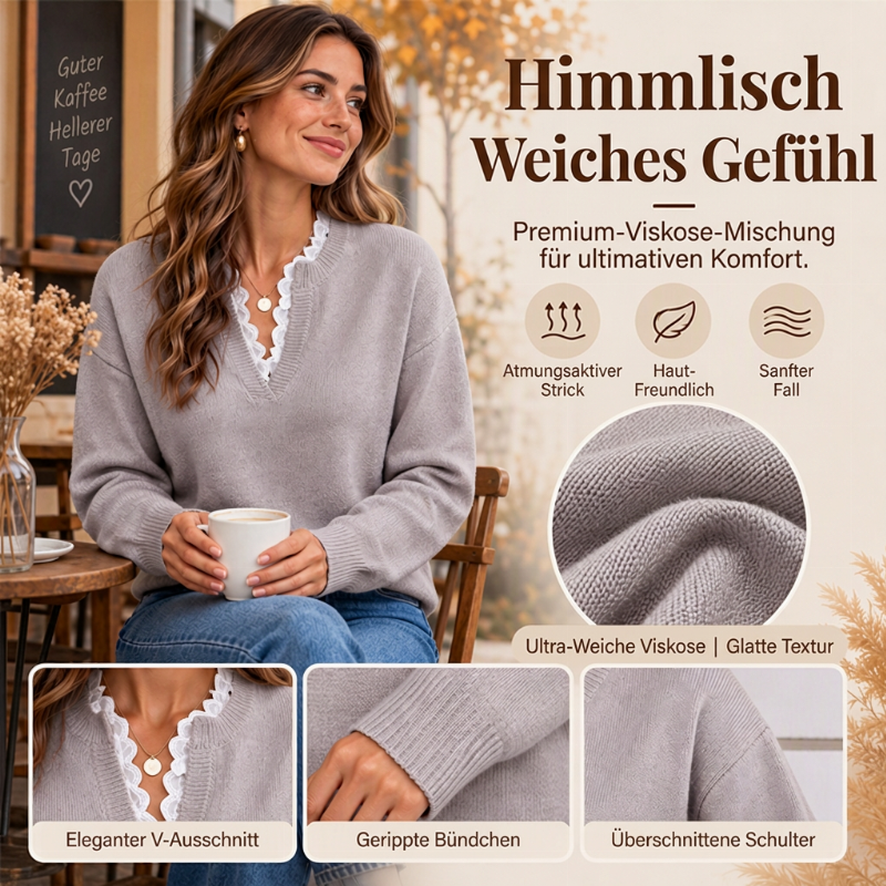 📢🎉Riesige Ersparnisse🛍️✨Damen Rollkragen-Strickpullover mit Spitzenbesatz