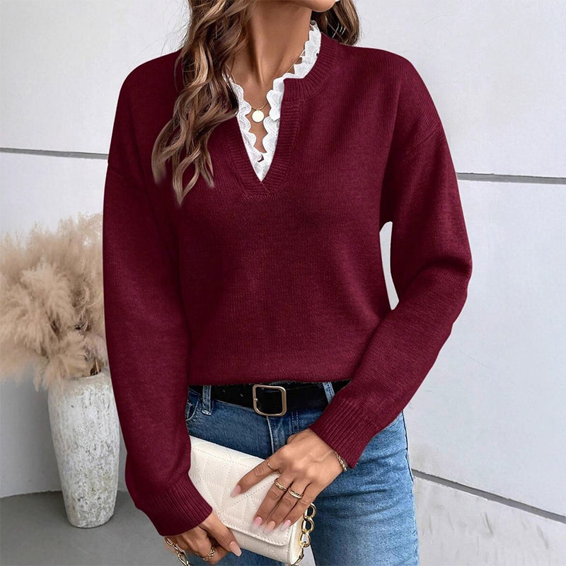 📢🎉Riesige Ersparnisse🛍️✨Damen Rollkragen-Strickpullover mit Spitzenbesatz