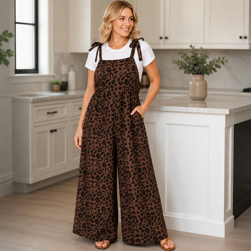 ✨Begrenzter Vorrat verfügbar, nicht verpassen!🔥🔥Damen Jumpsuit mit Leopardenmuster und weitem Bein