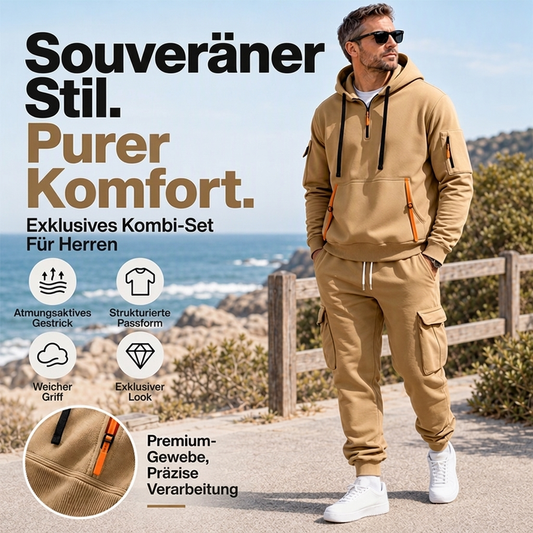 🔥Kostenloser Versand🔥 Warmes Herren-Halbzip-Kapuzenpullover- und Cargohosen-Set