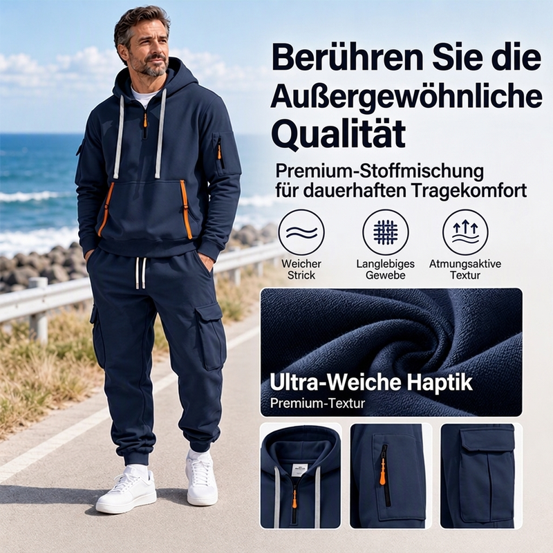 🔥Kostenloser Versand🔥 Warmes Herren-Halbzip-Kapuzenpullover- und Cargohosen-Set