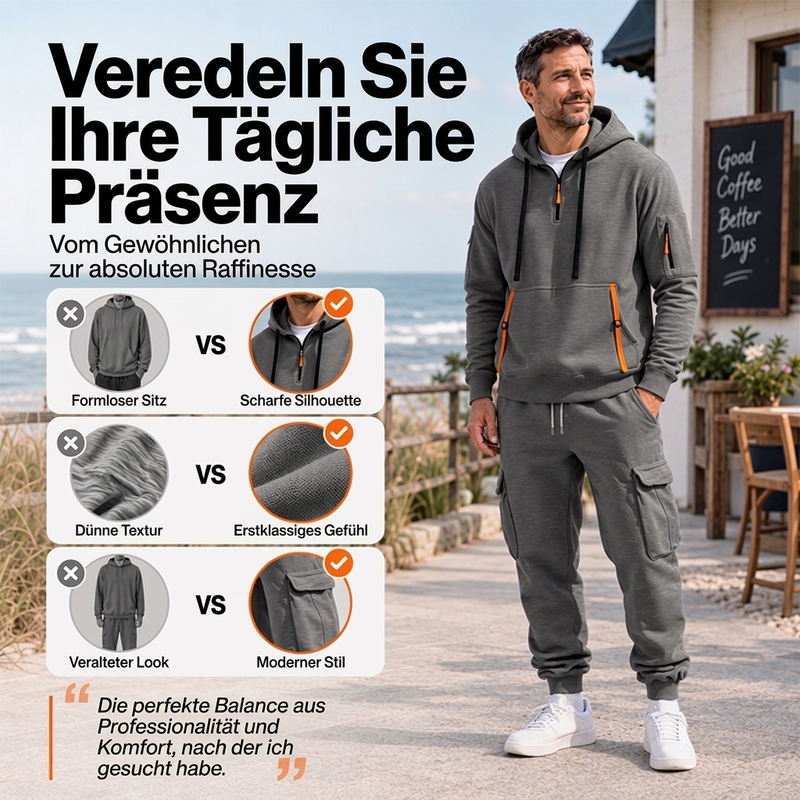 🔥Kostenloser Versand🔥 Warmes Herren-Halbzip-Kapuzenpullover- und Cargohosen-Set