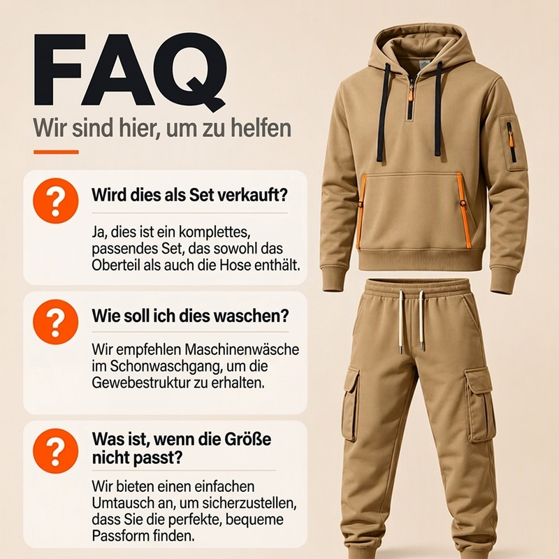 🔥Kostenloser Versand🔥 Warmes Herren-Halbzip-Kapuzenpullover- und Cargohosen-Set