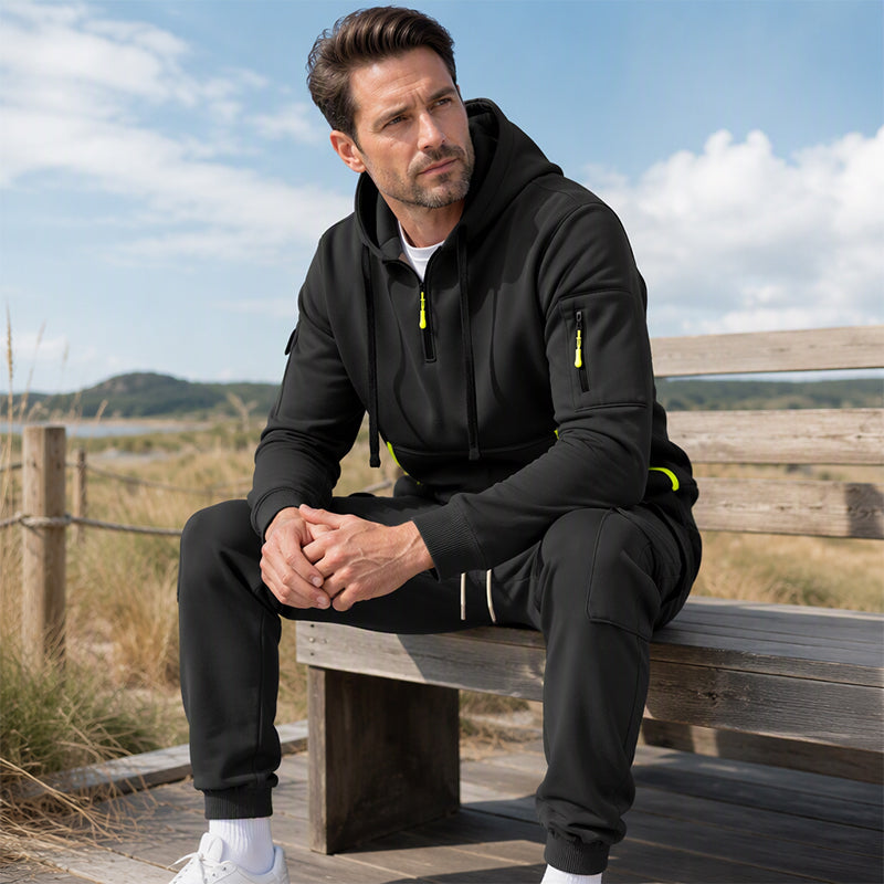 🔥Kostenloser Versand🔥 Warmes Herren-Halbzip-Kapuzenpullover- und Cargohosen-Set