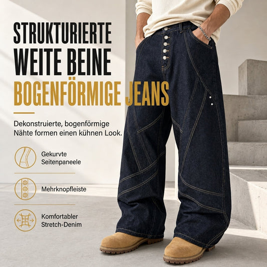 🔥Beliebtes Produkt ！✨Herren Jeans im amerikanischen Vintage-Stil, ausgestellte weite Beine, dekonstruierte ungewaschene Denim-Hosen mit Knopfverschluss