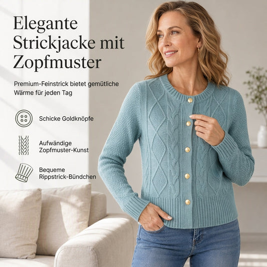 💥Jetzt stark nachgefragt! Nur wenig übrig!💥Zopfstrick-Strickjacke mit Rundhalsausschnitt und goldenen Knöpfen