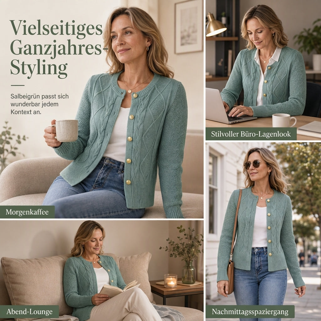💥Jetzt stark nachgefragt! Nur wenig übrig!💥Zopfstrick-Strickjacke mit Rundhalsausschnitt und goldenen Knöpfen