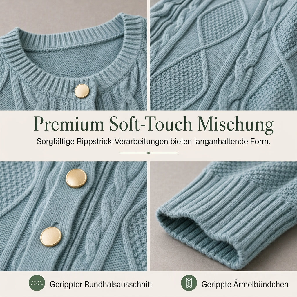💥Jetzt stark nachgefragt! Nur wenig übrig!💥Zopfstrick-Strickjacke mit Rundhalsausschnitt und goldenen Knöpfen