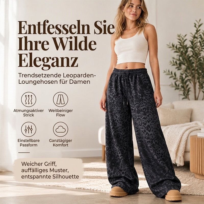 📢🎉Räumungsverkauf !!!🛍️✨Damen lässige Leopardenmuster weite Bein Jogginghose