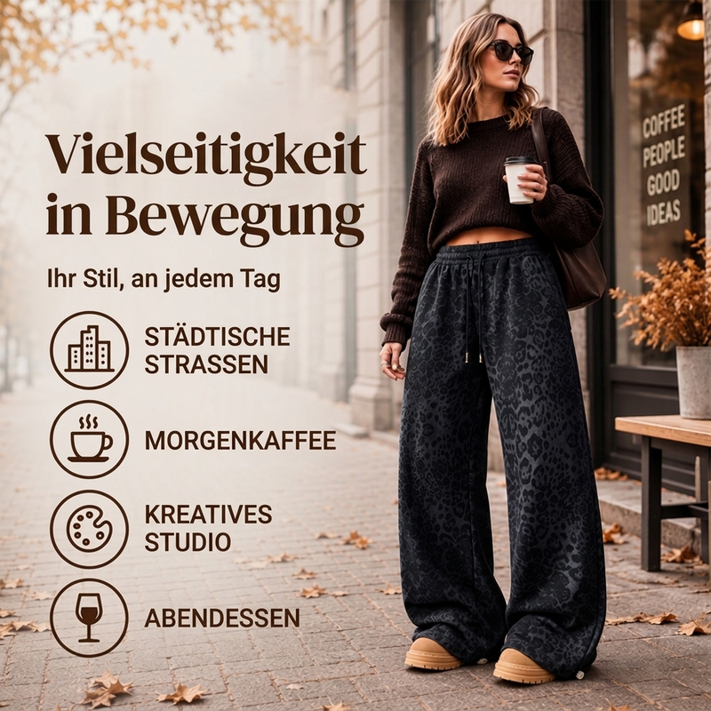 📢🎉Räumungsverkauf !!!🛍️✨Damen lässige Leopardenmuster weite Bein Jogginghose