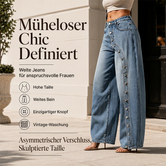 🔥Beliebtes Produkt ！✨Damen Vintage Weite-Jeans mit seitlichen Knöpfen
